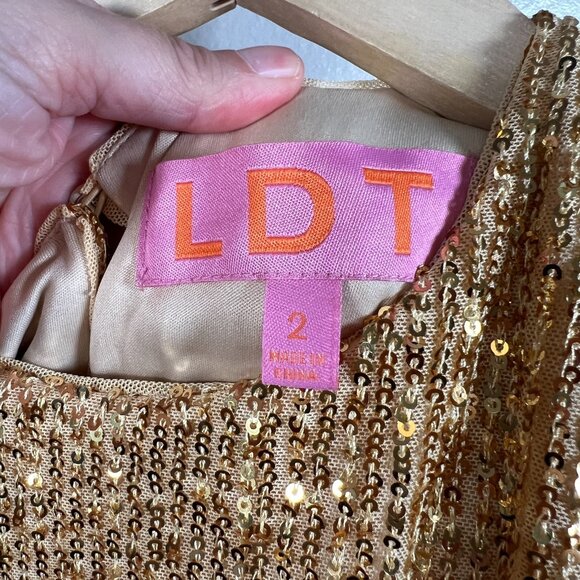 LDT Ivy Goddess Gold Sequin Maxi Dress Size 2 Tie Waist Formal Wedding Event - Picture 4 of 11